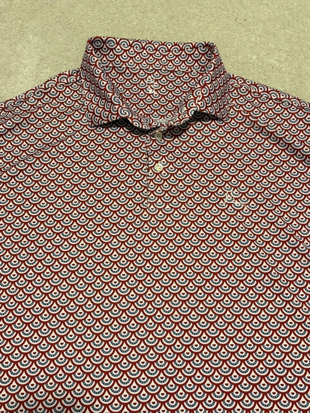 Rhoback Men's “The Bunting” Red White Navy Patterned Polo Shirt XL - Picture 4 of 6